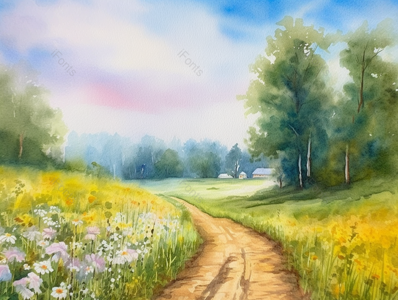 小路边上的小野花小清新背景,插画/手绘图,插画/手绘图库,插画/手绘图下载,插画/手绘